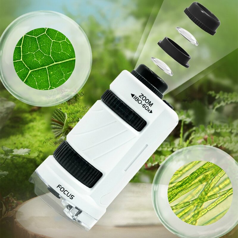 Hot 2024 Newest Mini Handheld Children's Microscope LED Illuminated Pocket Microscope Kids Science Toy Educational Fast Delivery