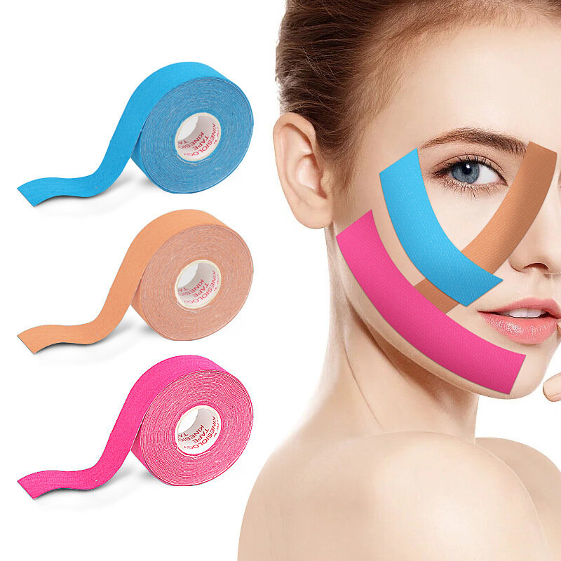Cinta de kinesiología para el cuidado de la piel Facial, cinta adhesiva para eliminar arrugas, línea en V, cuello y ojos, 2,5 CM x 5M