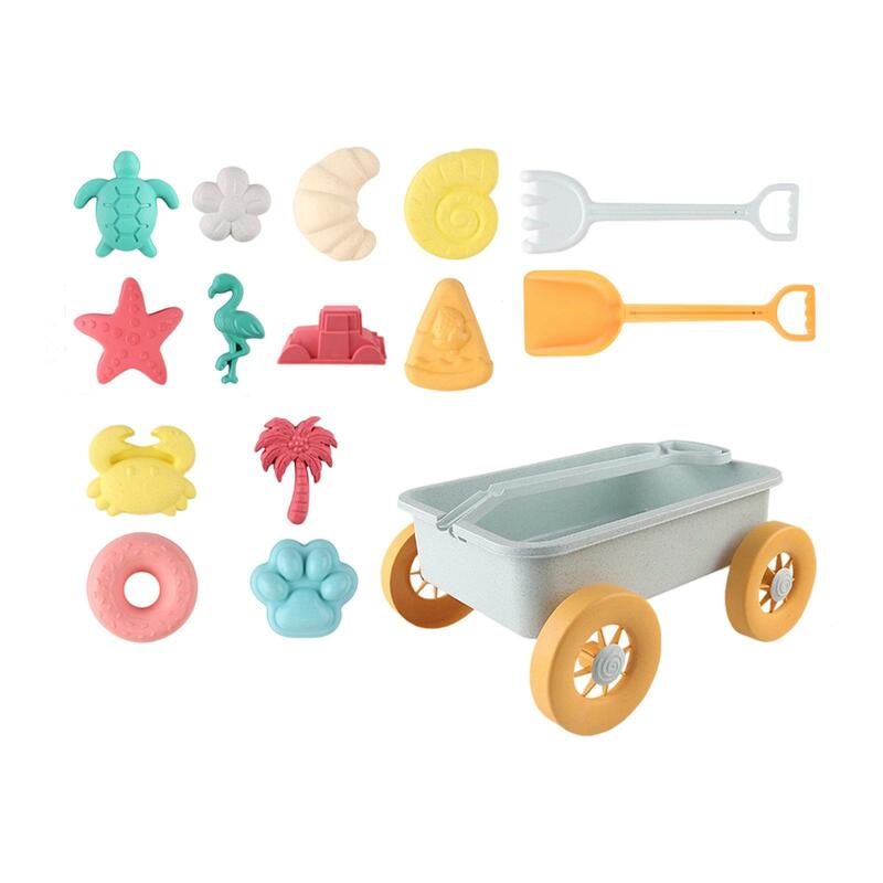 Set mainan pasir pantai 15 buah, mainan perjalanan, termasuk Model pasir, kereta dorong, pohon palem, mobil, cetakan kaki, mainan pantai untuk usia 3-13