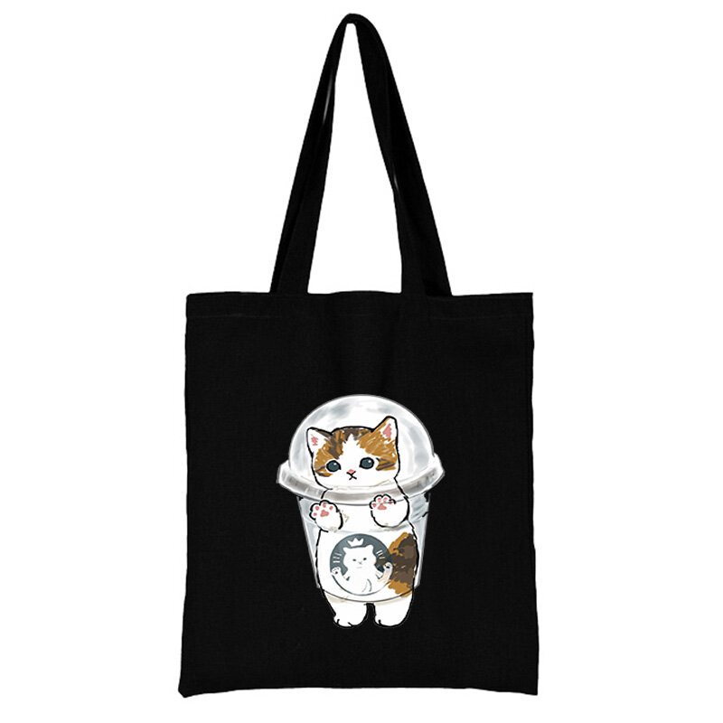 Women's Canvas Shoulder Woman Customizable Logo Back Printed Cloth Cat Shopper Bag Fabric Custom Designer Handbags Shoping Bags