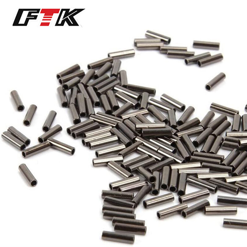 FTK 100Pcs Single Barrel Crimp Sleeves Copper Tube Fishing Line Crimping Loop Sleeves Cable Ferrule Wire Rope Connector Rigging