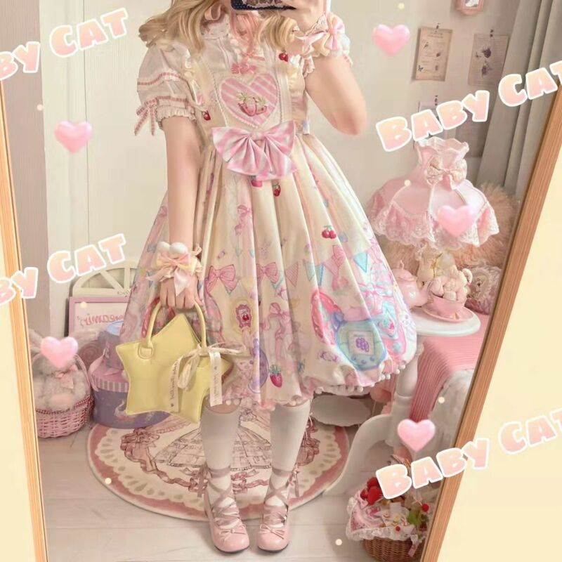 Japoński wiktoriański Lolita Jsk sukienka GirlsLolita [słodki węzeł] cosplay sukienka na ramiączkach gotyckie kobiety Party sukienki Kawaii