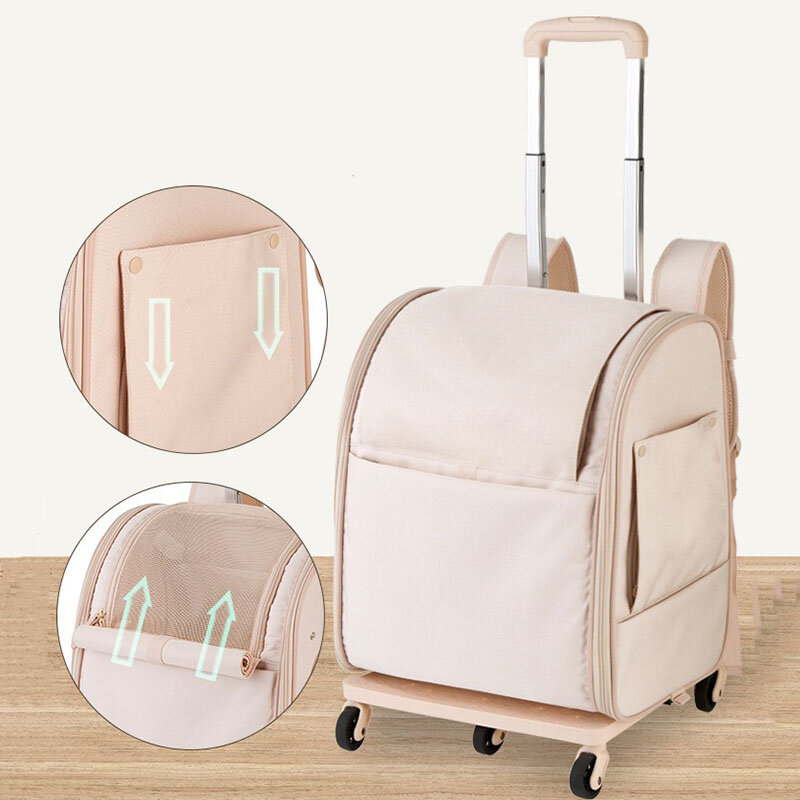 Foldable Pet Trolley Case, Portable Cat Stroller for Two Cats, Oxford Cloth, Pet Transport Wheels, Cat Bag, Small Dog Bag