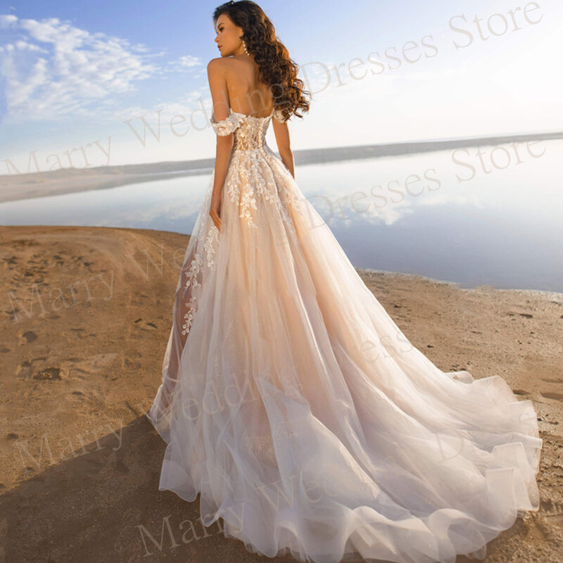 2024 Vintage Charming A Line Women's Wedding Dresses Appliques Lace Bride Gowns Off The Shoulder Sweetheart Vestidos De Noche