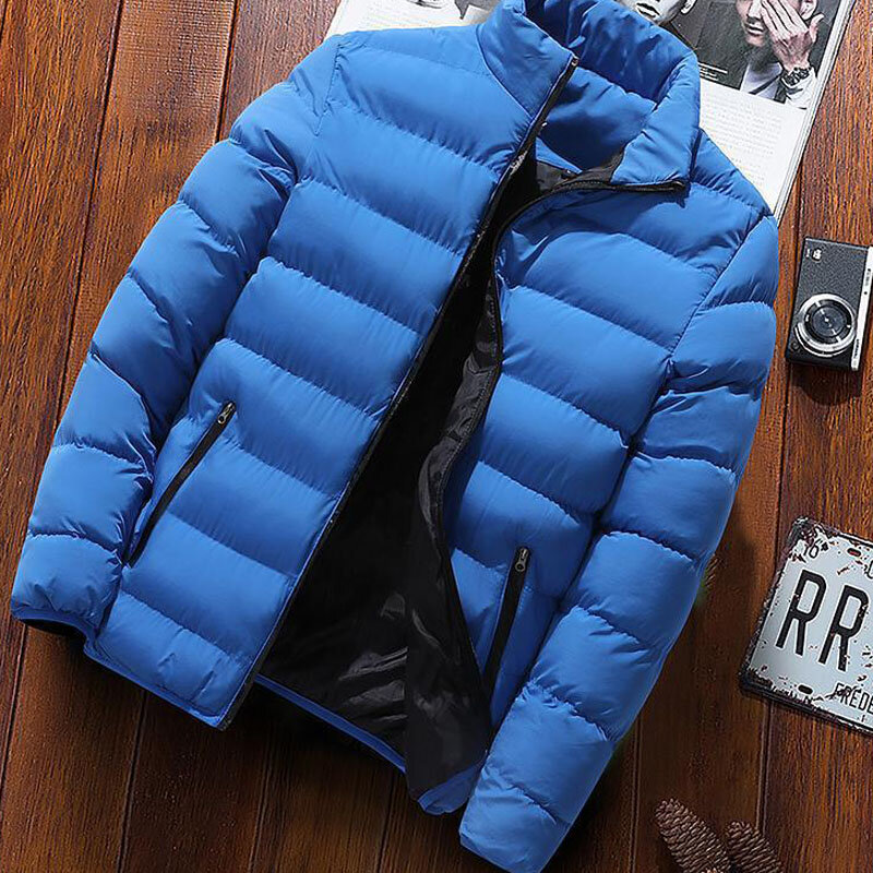 Мужская Уличная Повседневная хлопковая куртка, Мужская верхняя одежда, куртки с карманами, Мужская зимняя теплая облегающая парка с воротником-стойкой, пальто MY775