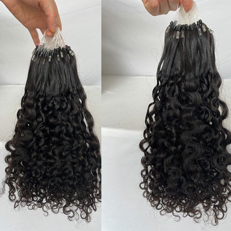 Brasileiro Remy Curly Extensões de Cabelo Humano para Mulheres, Micro Loop Ring Hair, Microring Invisível, Cor Natural, 100 Strand, 1 g/s