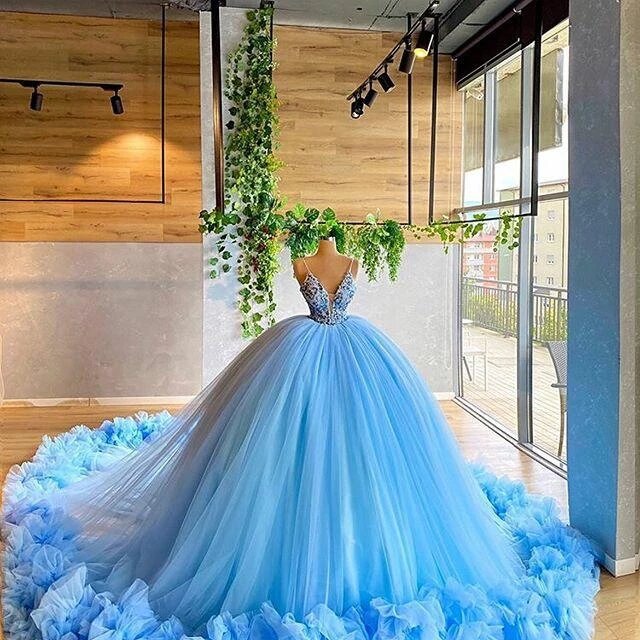 Cantik Vintage 2022 Seksi V Leher Tulle Ruffles Pesta Malam Gaun Ungu Biru Formal Prom Dress Gaun Wanita Plus Ukuran