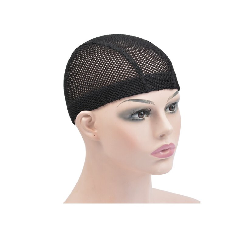 1 buah topi Wig kubah jala hitam untuk rajut kepang untuk membuat topi Wig jala dengan pita elastis untuk wanita