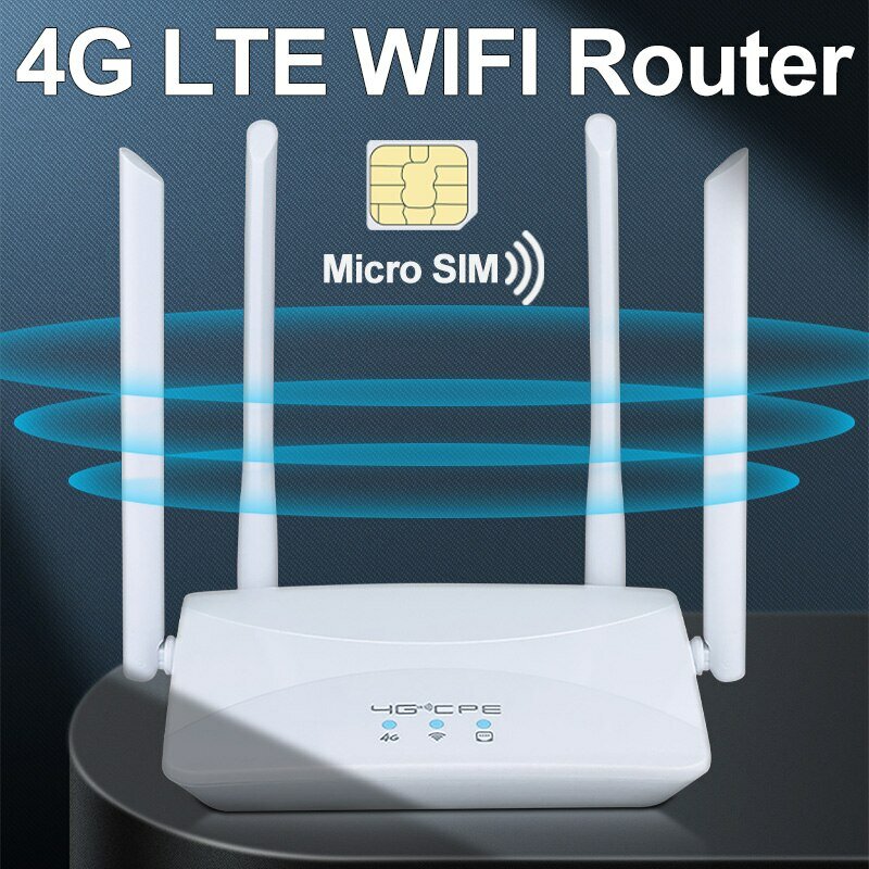 Wi-Fi Router com Antenas Externas, Power Signal Booster, Hotspot mais suave, Conexão com fio, Smart Micro Sim Card, 4G LTE, 150Mbps