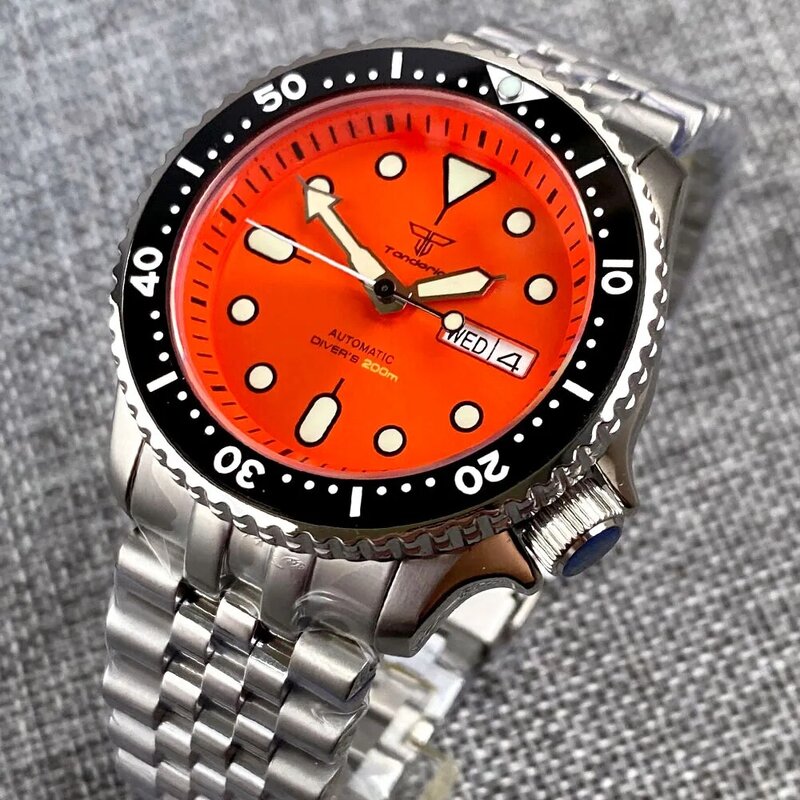Tandorio SKX Mod S NH36 Weekday Date Steel Mechanical Watch Men 120clicks Bezel Chapter Ring 3.8 Crown 20bar Waterproof Clock