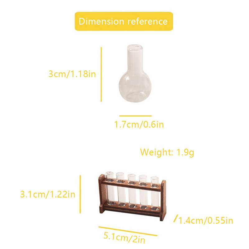 인형 집 미니어처 측정 컵 테스트 튜브, 랙 모델, 실험실 장식 장난감, 인형 집 액세서리, 5.1cm, 1 세트, 1:6