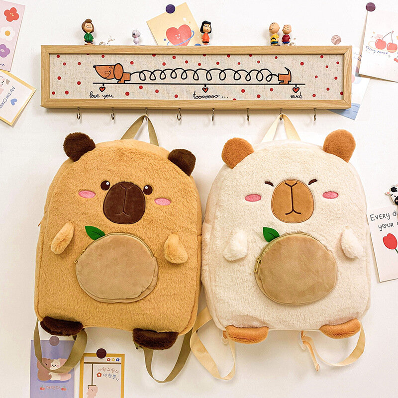 Women Cute cartoon capybara furry bag Cute Capibala large capacity plush backpack
