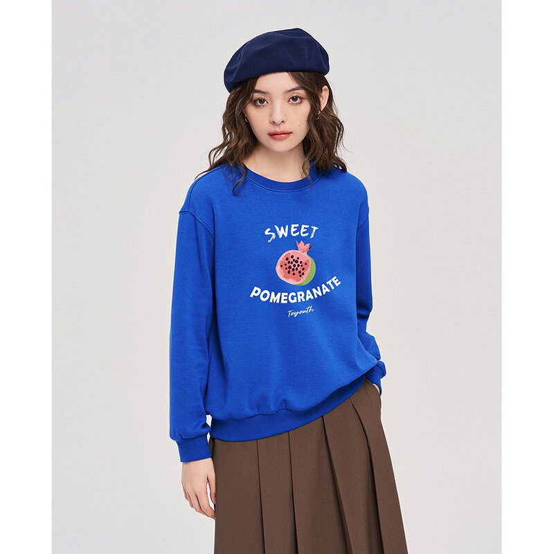 Toyouth Women Fleece Sweatshirts 2022 Autumn Long Sleeve O Neck Loose Hoodie Fruit Print Multicolor Casual Streetwear Pullover