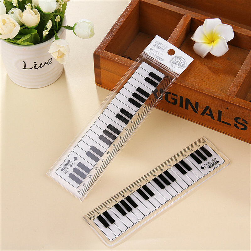 15cm Plastic Straight Rulers Black White Musical Notes Piano Transparent Drawing Measuring Ruler Student Stationery Tools