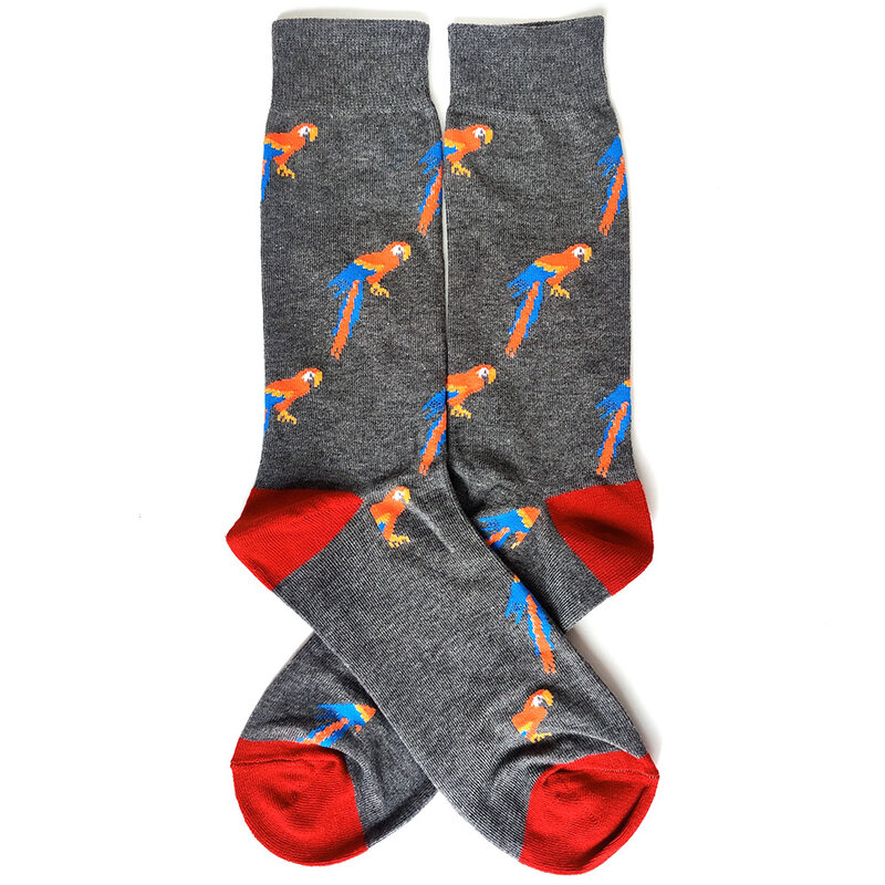 Chaussettes longues en coton de style dessin animé pour hommes, poisson, oiseau, perroquet, thème de décodage, nouveauté, hip hop drôle, tendance de la rue, 58 styles