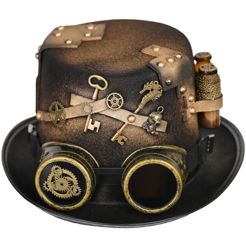Steampunk ผู้ชายหมวกแว่นตาเกย์หมวกแจ๊สหมวก Gothic Steampunk หมวกสำหรับชายหมวกลื่น Carnival ไนท์คลับ Dropship