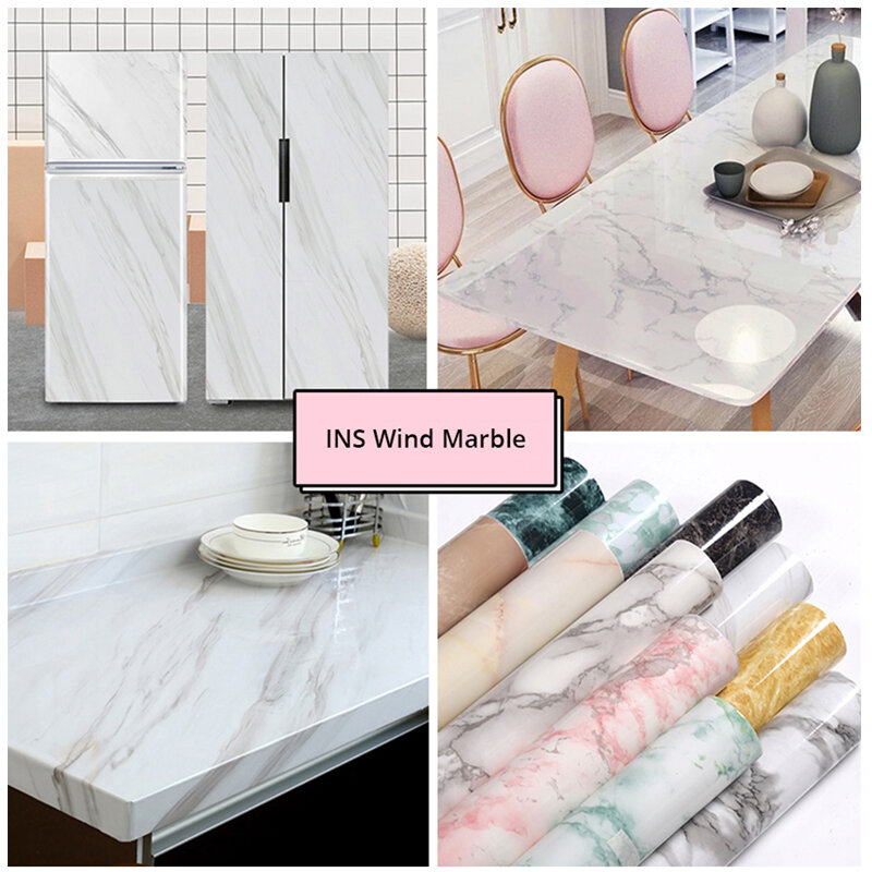 80cm Kitchen Wall Stickers Vinyl Marble Self Adhesive Wallpaper Heatproof Waterproof Contact Continuous Wallcovering Wall Decor