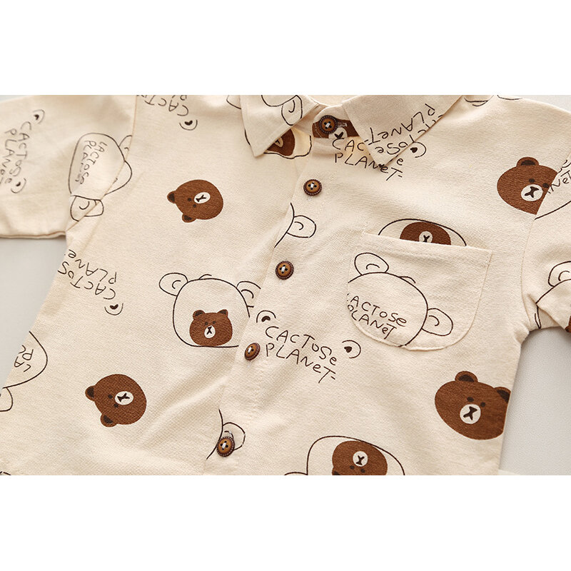 용수철 가을 소년 의류 세트, 풀 프린트 만화 곰 셔츠 및 청바지, 2 개 세트, 1-5 세 아동용 복장