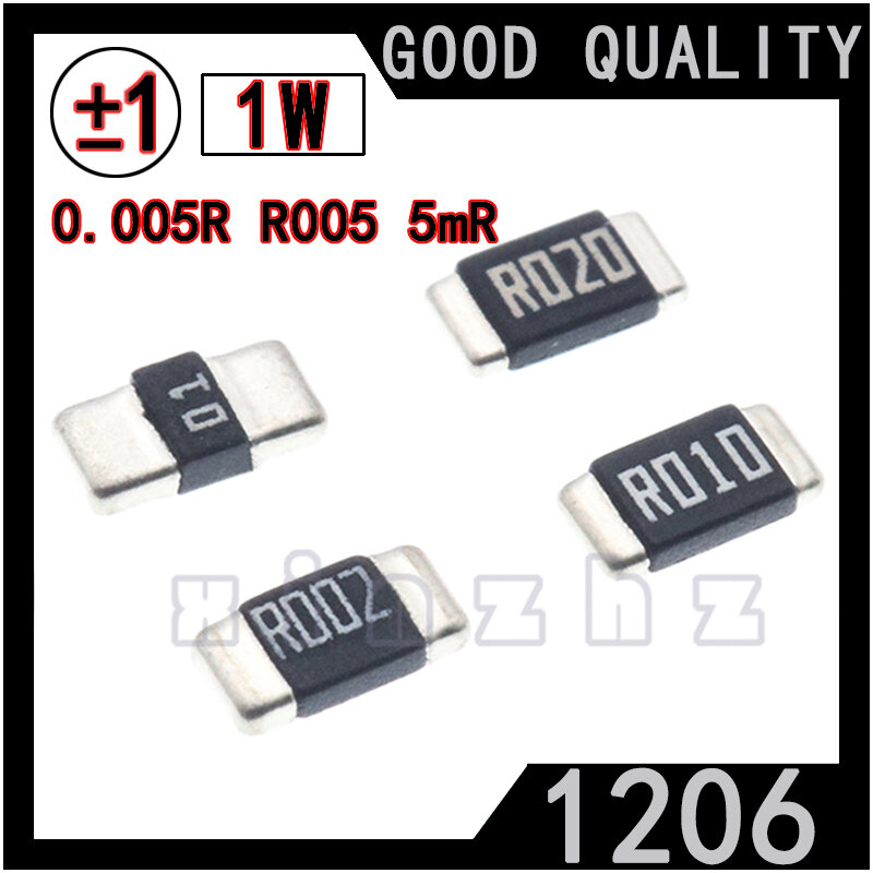 SMD 1206 Chip Resistor, 1% de alta precisão, 1W resistência fixa, 0.005R, R005, 5mR, 5mΩ ohm, 10pcs