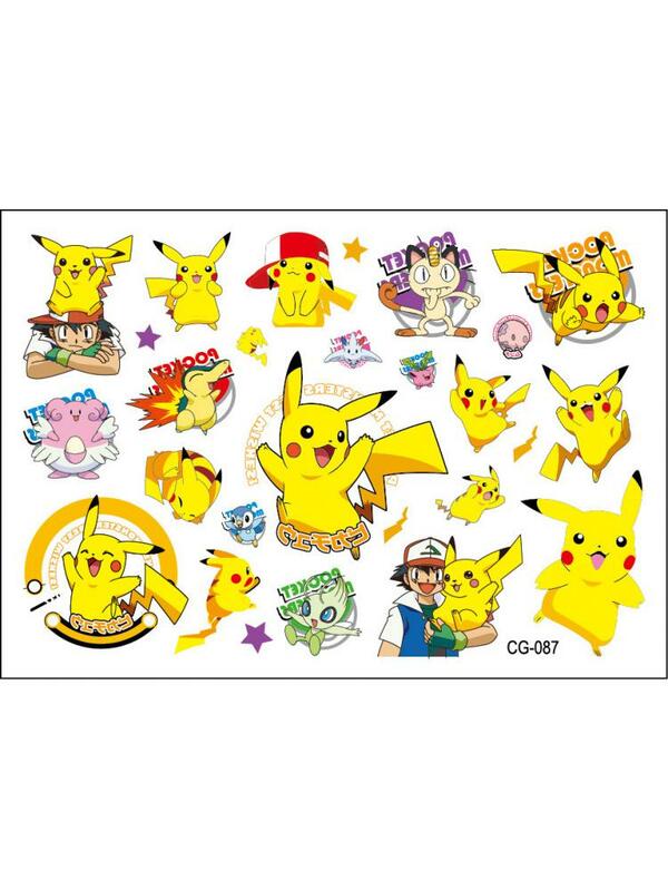 Crianças Pokémon Tattoo Stickers, Action Figure Pikachu, Desenhos animados, Temporário, Crianças, Meninas, Presente de aniversário, Novo