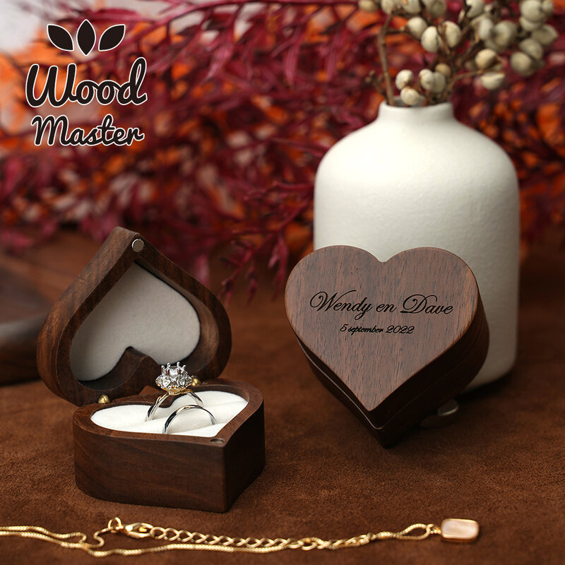 Boîte à bijoux en bois en forme de cœur, étui cadeau de bijoux proposé, affichage de mariage, stockage de bijoux, évaluation, bague de boucle d'oreille, boîte à collier