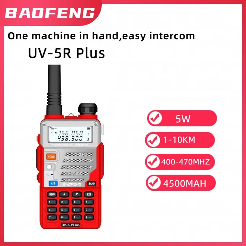Baofeng UV-5R Plus Walkie Talkie penerima Radio dua arah, penerima sinyal multi-segmen kapasitas tinggi saluran 128 senter