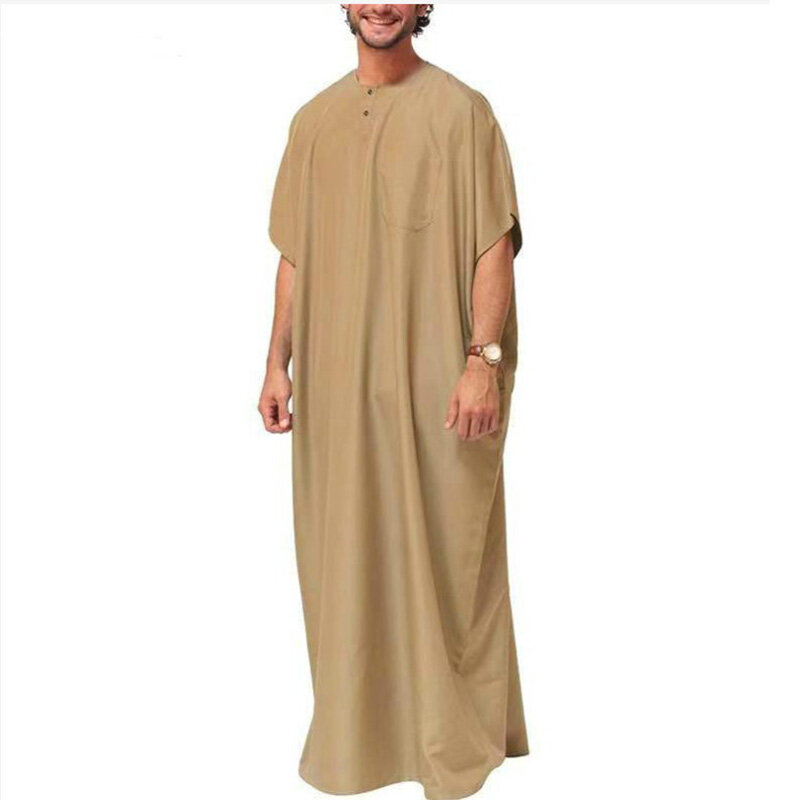 2024 New Men's Muslim Middle Eastern Arab Dubai Dress Robe Short Sleeve Luxury Robe Pakistan Moroccan Muslim Men Clothing