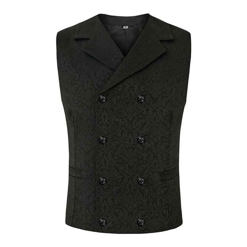 Chaleco de traje de doble botonadura para hombre, chaqueta sin mangas con cuello vuelto de Color sólido, ajustada, de negocios, a la moda