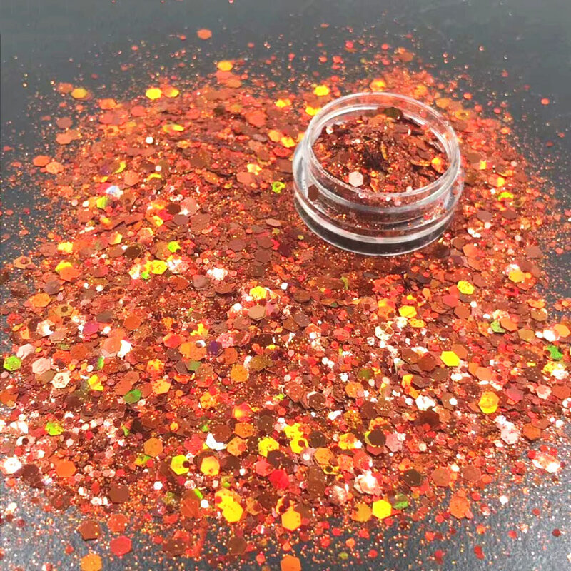 50g/pack Holographic Nail Art Glitter Flakes Chunky Mixed Hexagon Paillette Sparkly Slices Laser Colorful Bulk Powder Sequins