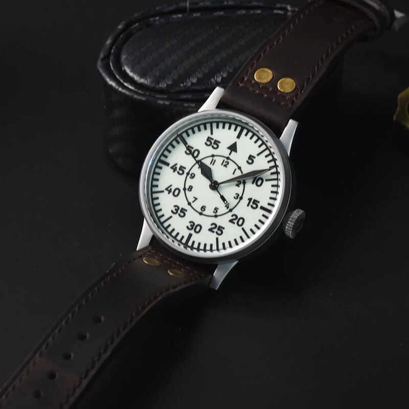 Hruodland Retro Pilot męski automatyczny zegarek mechaniczny luksusowy szafirowy skóra ze stali nierdzewnej wodoodporny 10Bar Super Glow C3 re