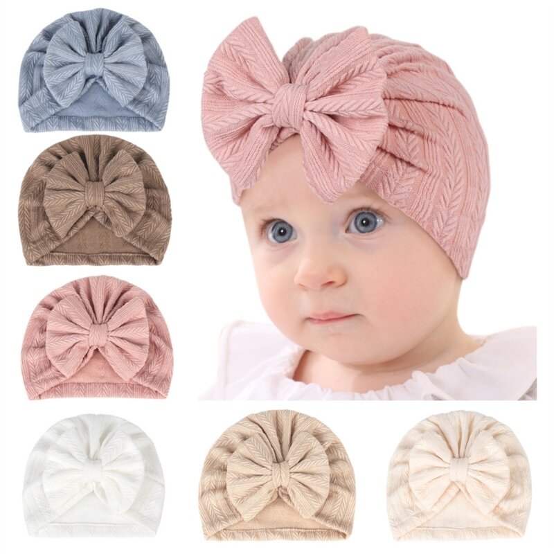 HUYU Topi Turban Solid Katun Lembut Topi Penutup Kepala untuk Anak Perempuan Bayi Balita