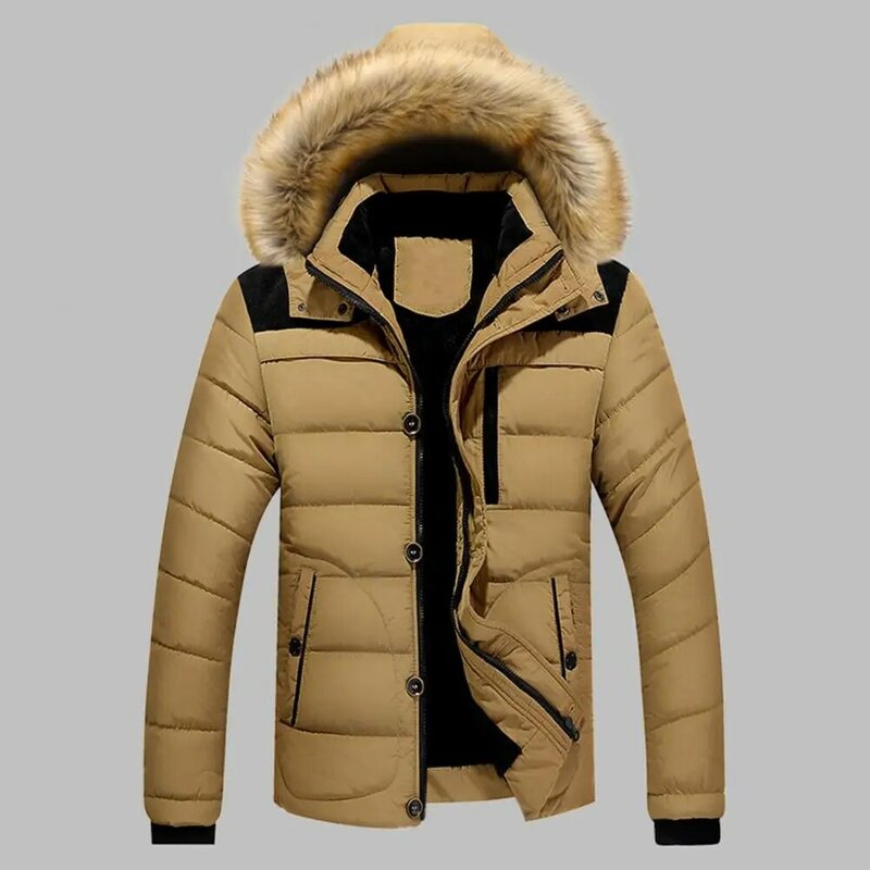 Сказочный Зимний пуховик с карманами, мягкая мужская куртка, зимняя куртка со съемной шапкой и краями