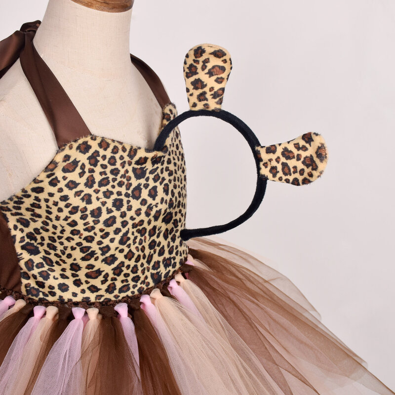 Disfraz de Cosplay de animales de Halloween para niñas, vestido de tutú con estampado de jirafa, vaca, Tigre, leopardo y cebra, tema del bosque, fiesta de cumpleaños