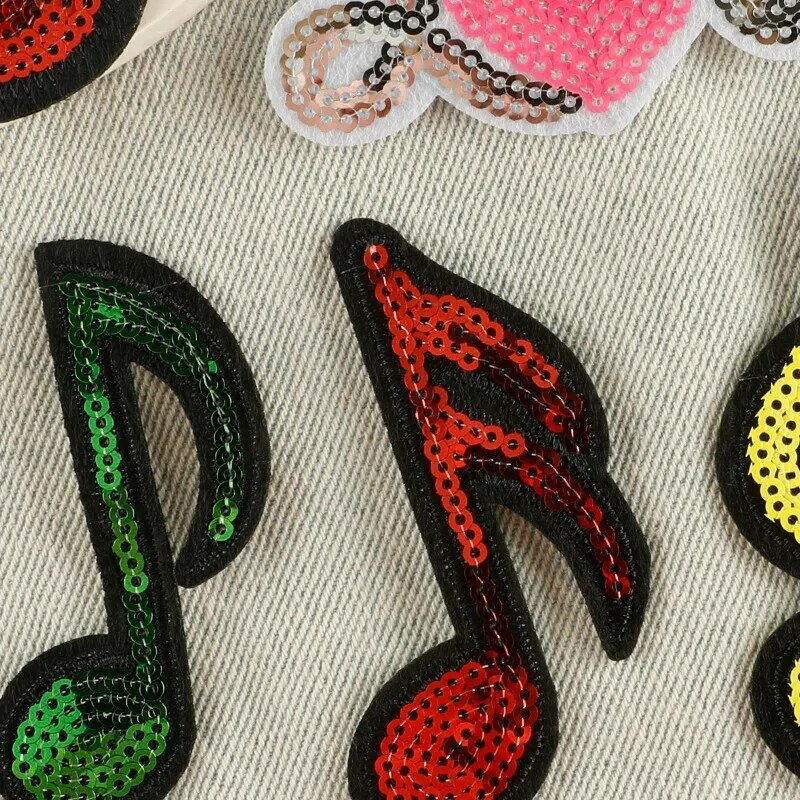 Sequin Embroidery Patch DIY Fabric Stickers Music Badges Thermoadhesive Iron on Patches Accessories for Handbags Denim Jacket