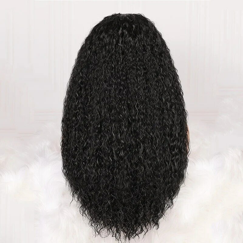 180Density Long Soft 26“ Kinky Curly Lace Front Wig For Black Women BabyHair Black Glueless Preplucked Heat Resistant Daily Wig