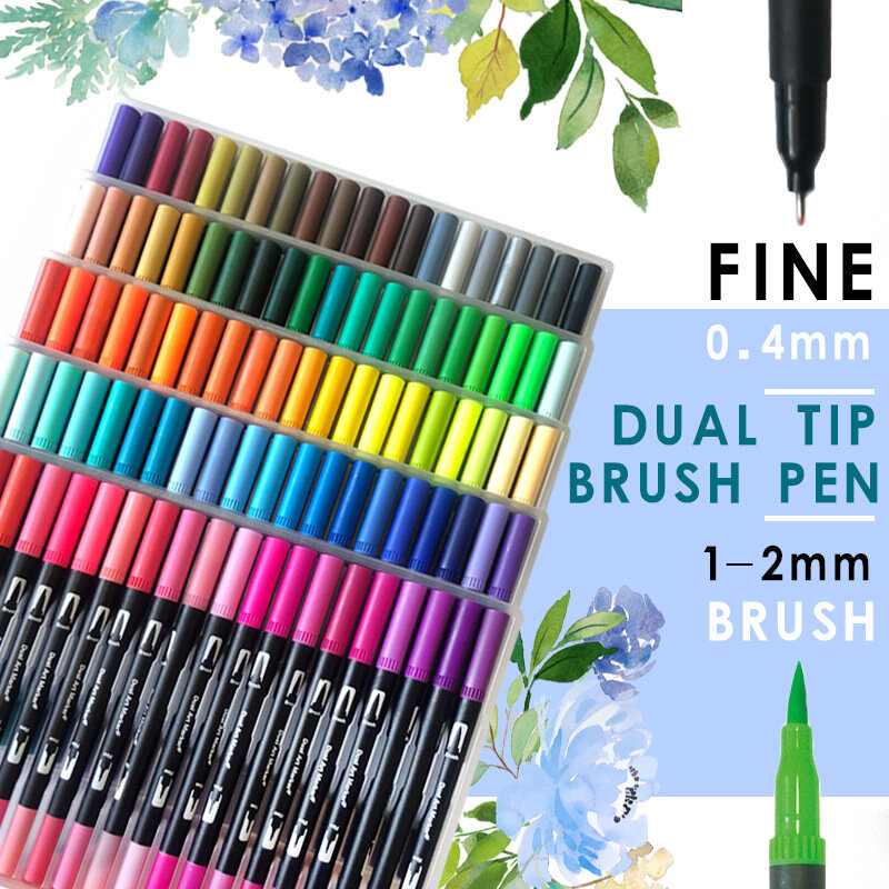 สีน้ำ Art Markers ปากกาแปรงคู่วาดรูป Fineliner สำหรับภาพวาดตัวอักษร12/48/60/72/100/132สีชุดอุปกรณ์ศิลปะ