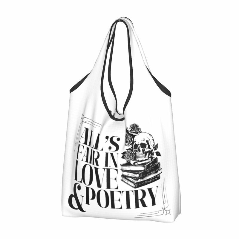 Dobrável Eco Bag para compras, mercearia reutilizáveis, crânio, todos os poetas do patrimônio, poetas, amor e poesia giratória, o reutilizável