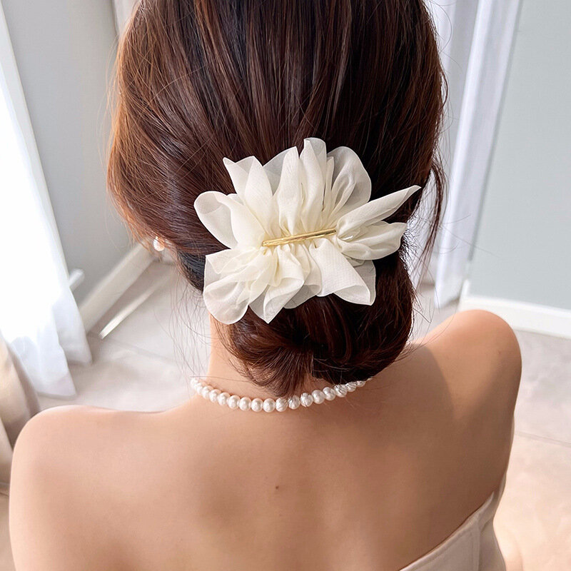 Женская заколка для волос с шифоновым цветком, Весенняя Заколка-краб для волос