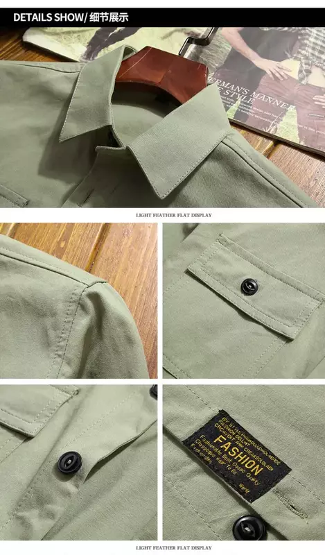 Spring and Autumn Season Thin Shirt 2024 Vintage Solid Color Hiking Fishing Flip Collar Top Fashion Men's Long sleeved Coat
