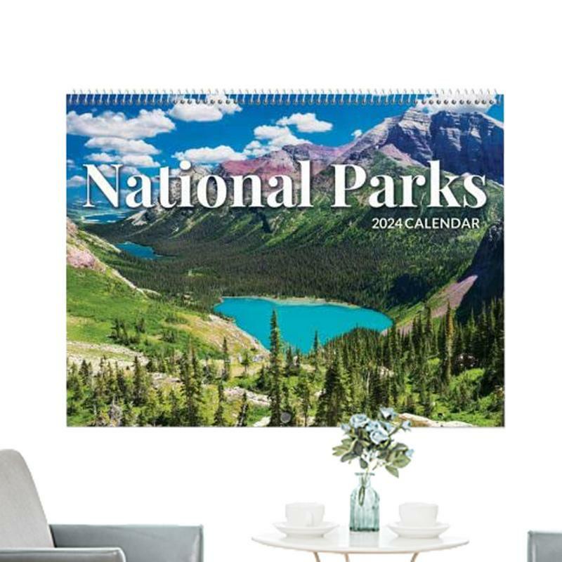 Calendario de Parques Nacionales de 12 meses, calendario de pared mensual creativo y colgante con imágenes de Parques Nacionales, adornos de habitación para 2024