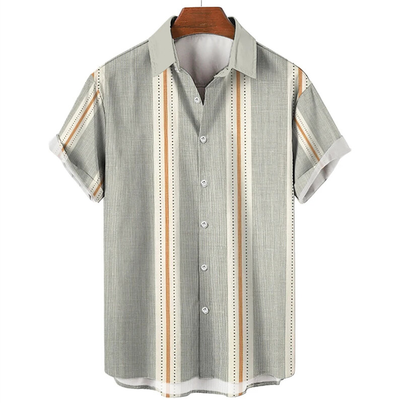 Mode Shirt gestreiften Druck Tops Sommer übergroße Männer Kleidung lässig kurz ärmel ige Knöpfe übergroße Bluse Hawaii Hemden