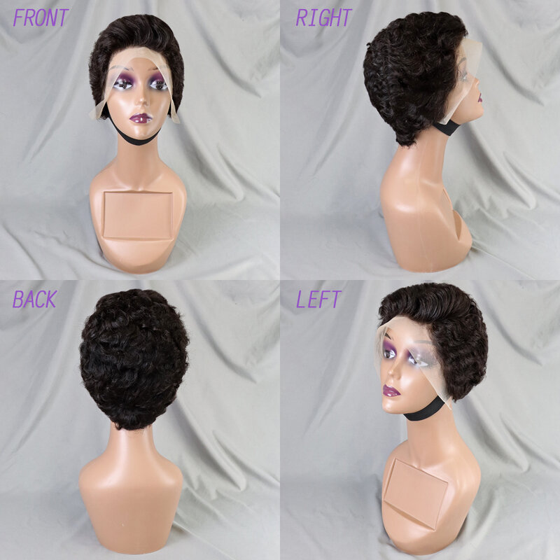 Pixie Curly 100% Human Hair Wig 13x4 Short Bob Wig Pixie Cut Natural Colored Lace Frontal Human Hair Wigs for Black Women