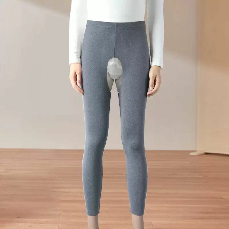 Legginsy męskie damskie z odkrytymi kroczkami zimowe legginsy termiczne na zewnątrz seksowne spodnie do karmienia starego mężczyzny tkanina termiczna bez zamka błyskawicznego majtki