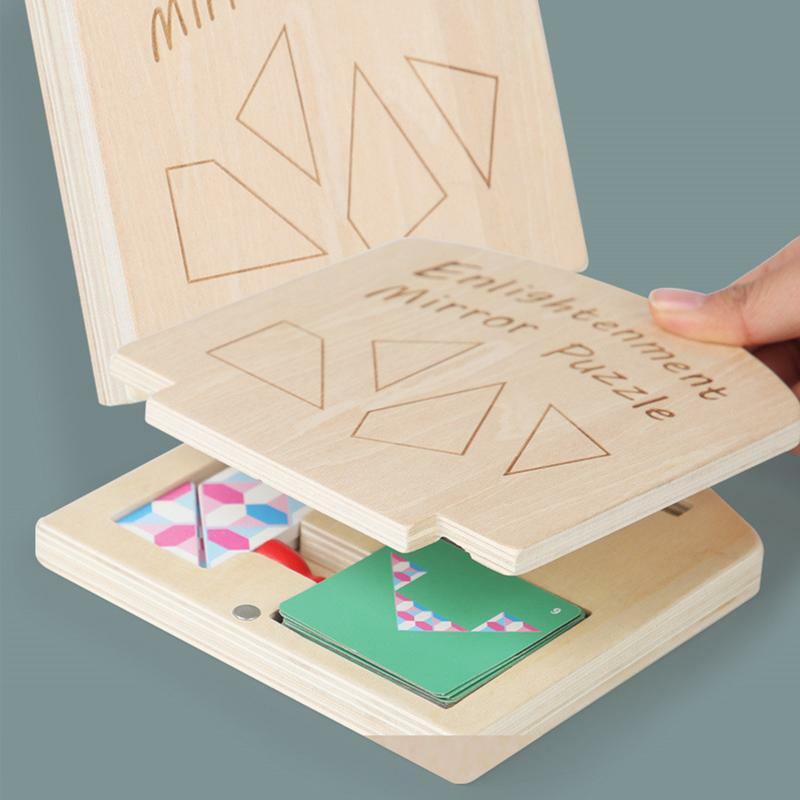 Puzzles en bois pour tout-petits, jouet miroir coloré, forme géométrique, activités d'apprentissage alth, motricité fine