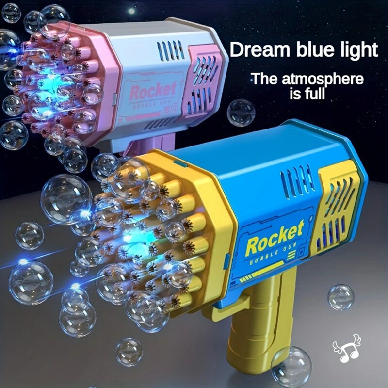 Pistolet à bulles électrique automatique portable avec lumière LED pour garçons et filles, un paquet de lance-roquettes à 40 trous pour enfants, déterminer