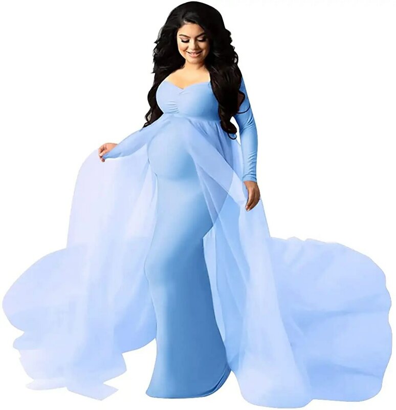 Sepzay женское платье с длинным рукавом с открытыми плечами для беременных макси для фотосъемки Тюлевое свадебное платье русалки для фотосессии детский душ