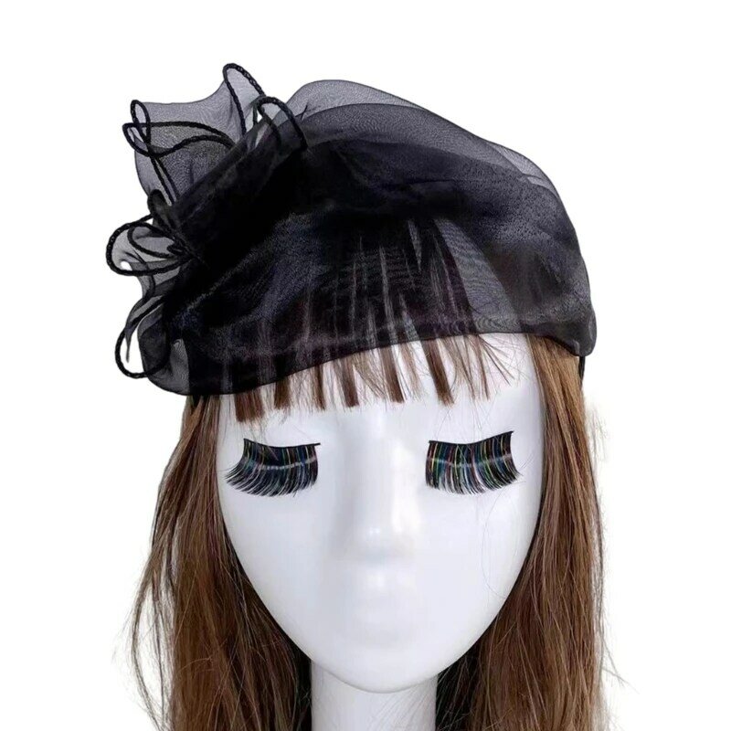 Fashion Ruffle Half Hat Headband for Adult Dinner Party Headhoop French White Hair Cover Hairband Party Accessory