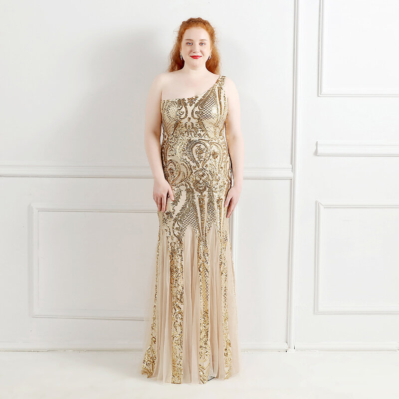 Plus Size Designer Mermaid Prom Dress Glitter Sequins One Shoulder Formal Robe De Mariée Red Carpet Pageant Party Evening Gown