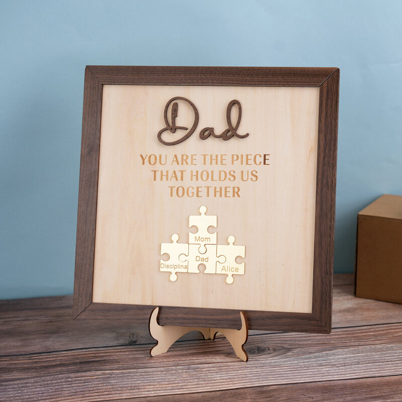 Niestandardowe imiona Puzzle Rzemiosło drewniane Spersonalizowany prezent na Dzień Ojca Drewniane biurko Deco Prezent dla taty, dziadka
