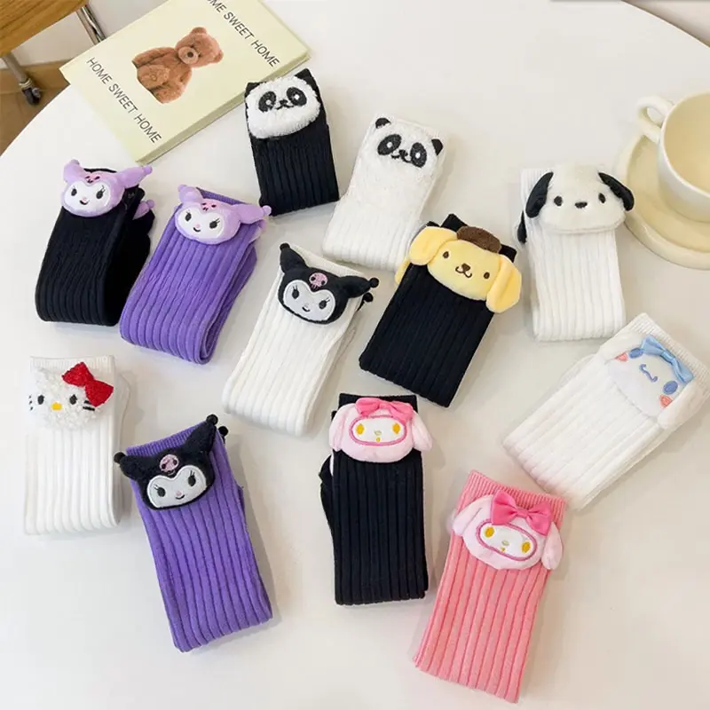 Anime Sanrio Kuromi My Melody Cinnamoroll Socks for Children's Girls Cartoon Kawaii Korean Style Mid-Tube Trendy Student Socks